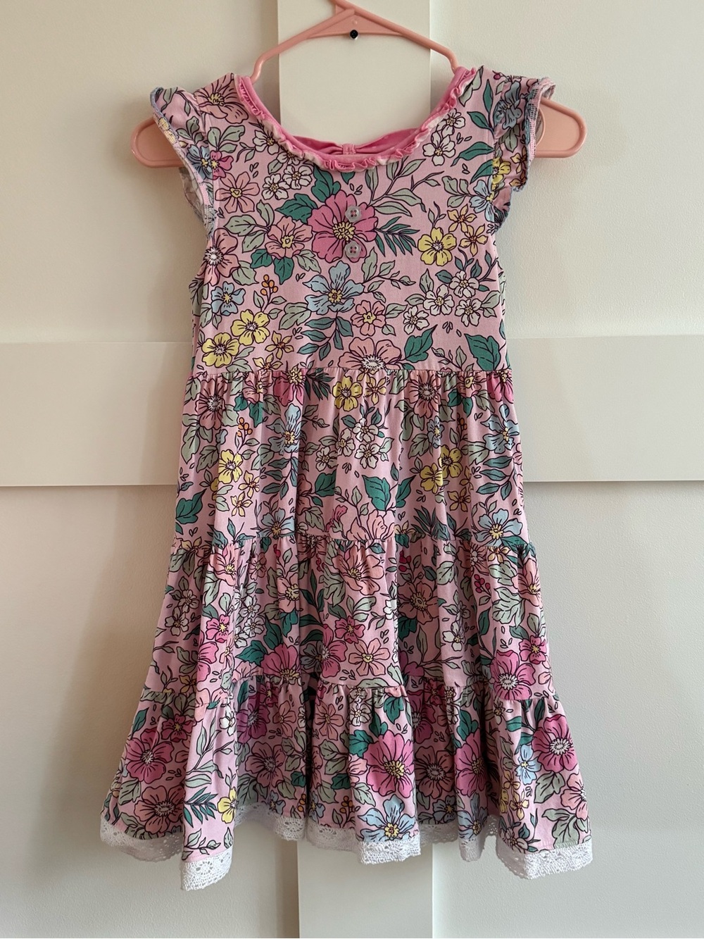 Love Millie Clothing - Girls Pink Floral Tiered Girls Flutter Dress